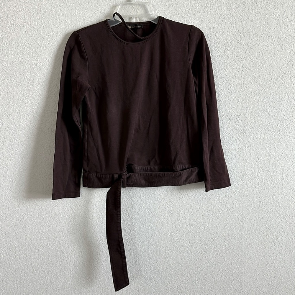 Burberry women burgundy top with waist tie. Size L
